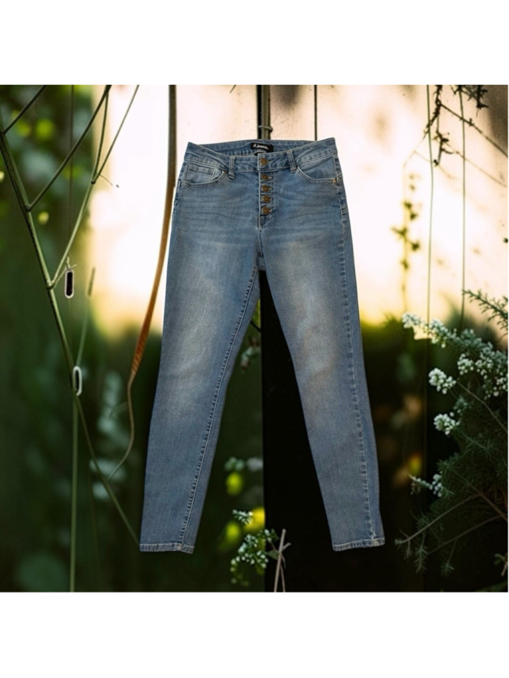 D Jeans Skinny Denim Jeans Women's 6 Blue Mid-Rise Slimming Ankle Button Fly